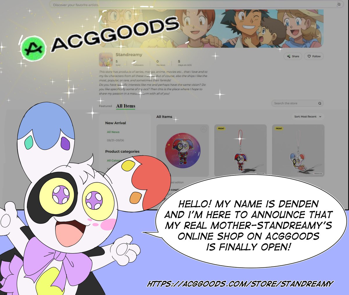 Standreamy's tweet photo. The store is open, feel free to look through it and order if you find anything you like, from tadc to anipoke, mha and one piece!
If you can't, even just sharing is a huge help!
Hope you will look forward for the new stuff yet to be added! https://t.co/98SQdmSv2R