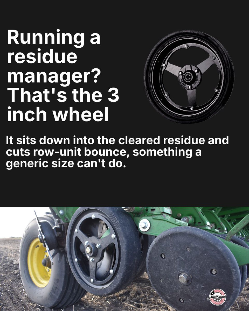 mudsmithGW's tweet photo. A drill and a planter don't run the same, so your gauge wheel shouldn't either. Running a residue manager? That's the 3-inch wheel.

Find your size at https://t.co/6bjIt3dPt6 or call 605-349-2224! https://t.co/oEw5T4ffLk