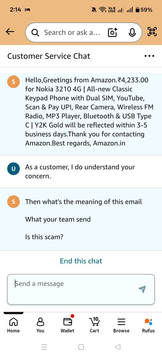 dssipun's tweet photo. @amazonIN  Amazon scam confirmed by Amazon cs team, will raise nch for same @jagograhakjago please help on @con this #AmazonScam @GoI_MeitY https://t.co/BmiTcMgfS9