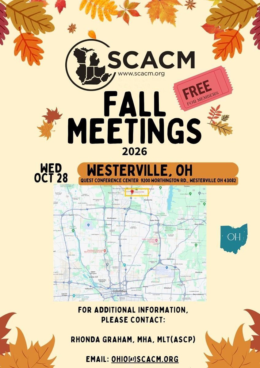 SCACMicrobio's tweet photo. SCACM Fall Meeting – OHIO 2026!

Quest Conference Center
9200 Worthington Rd, Westerville, OH 43082
7:30 AM–4:30 PM

Register and learn more: 
https://t.co/z8buHexuRh https://t.co/vUJgD6kPTp