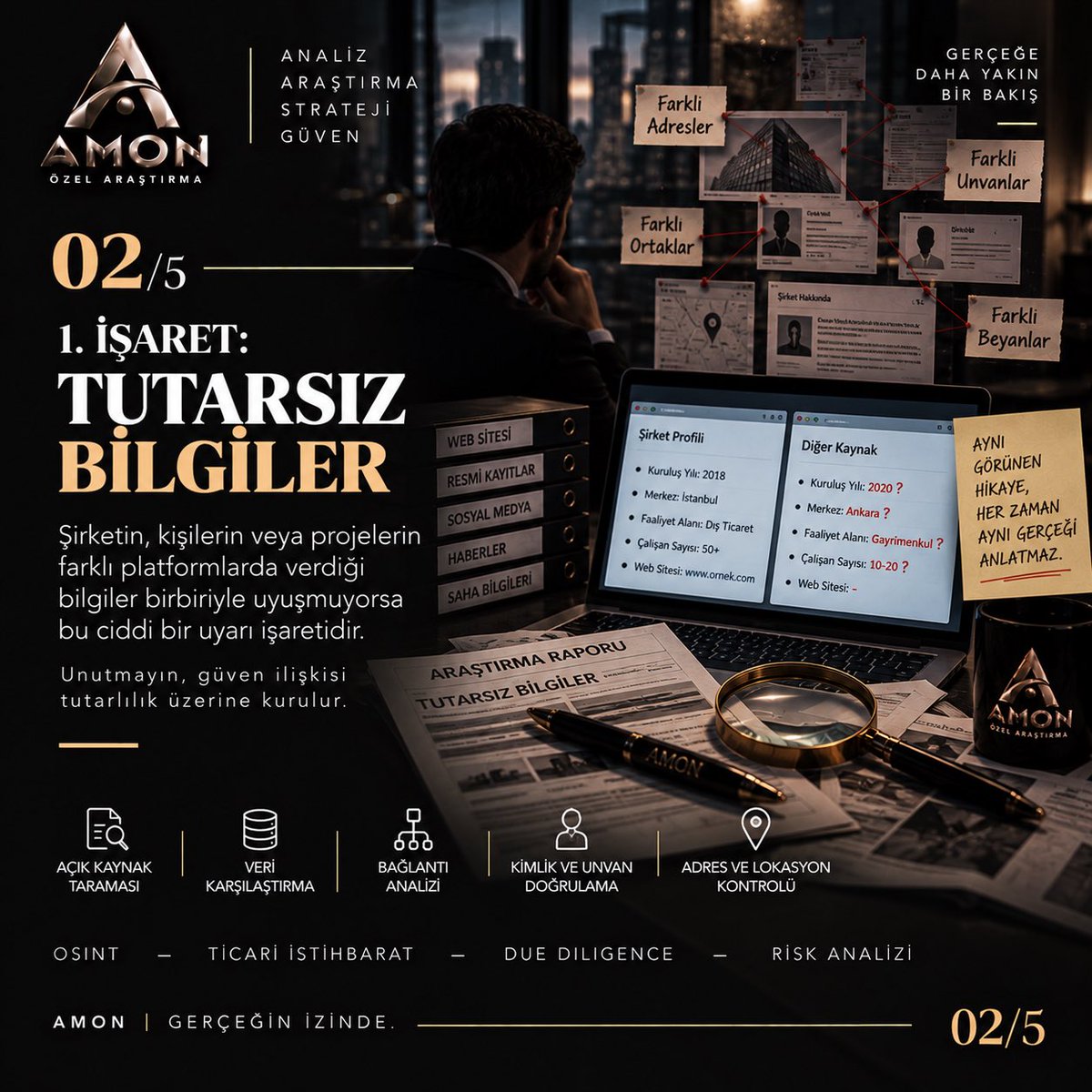 amonresearch's tweet photo. Şüphe varsa, önce doğrula.

AMON | Gerçeğin izinde.

#AMON #AMONResearch #ÖzelAraştırma #OSINT #Dolandırıcılık #RiskAnalizi #Ticariİstihbarat #DueDiligence https://t.co/Fq4ErS2HXo