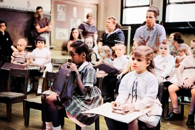 AfricanArchives's tweet photo. A nervous young girl sits in the front row. She is the only black girl in her class, Tennessee, 1957.

In September 1957, six-year-old Lajuanda Street Harley entered first grade at Glenn Elementary School in Nashville, Tennessee, becoming part of the first group of Black children to desegregate the city's previously all-white elementary schools. Three years had passed since the Supreme Court ruled in Brown v. Board of Education that segregated public schools were unconstitutional, yet Nashville had delayed integration until adopting a gradual plan that began with first grade and was supposed to advance one grade each year. Of the more than 100 Black children eligible to enter previously white schools that fall, only 19 ultimately did so.

For children like Lajuanda, simply going to school meant walking into an organized campaign of resistance. White segregationists held rallies, gathered outside schools and pressured white parents to remove their children. Religious language was also used to defend segregation. At several schools, protesters carried signs and ministers preached against integration while Black first graders and their parents attempted to enter. Lajuanda later recalled angry white parents even entering her classroom at Glenn Elementary. By the end of the first day, hundreds of white children across the affected schools had been kept home by their parents.

The violence soon went beyond demonstrations. Shortly after midnight on September 10, Hattie Cotton Elementary School, where six-year-old Patricia Watson had begun first grade the previous morning, was badly damaged by a dynamite explosion. The blast tore through part of the building but caused no deaths because the school was empty. The bombing became one of the starkest examples of the lengths segregationists were willing to go to resist Black children receiving an equal public education. No one was convicted for the attack, and Patricia did not return to Hattie Cotton.

Nashville's school desegregation is sometimes overshadowed by the confrontation at Little Rock Central High School that unfolded during the same month, but the children in Nashville were confronting the same system at an even younger age. They were six-year-olds entering first-grade classrooms while adults surrounded their schools, threatened their families and, in one case, bombed a school building. Their experiences are an important reminder that desegregation was not simply accomplished by a Supreme Court decision in 1954. It required Black families to repeatedly place themselves in situations of extraordinary hostility so that the constitutional rights already recognized by the courts could become a reality in everyday American life.