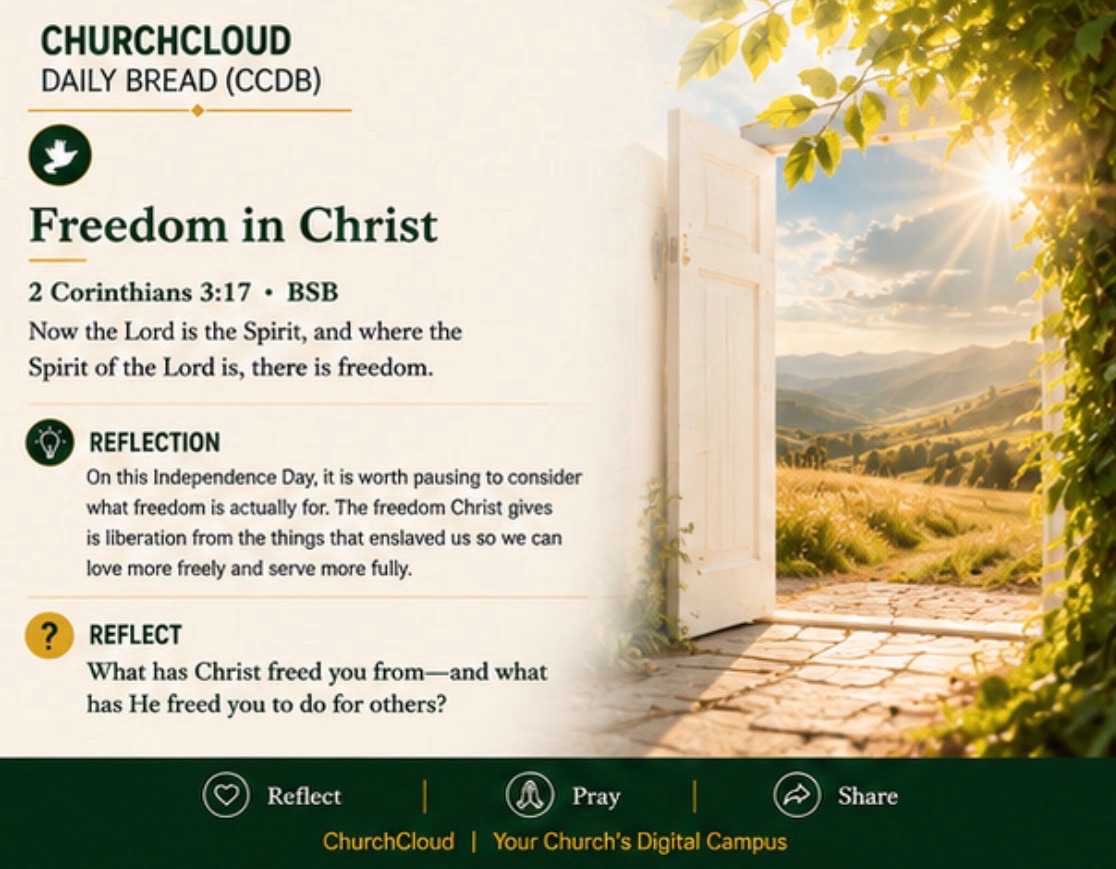 em3_churchcloud's tweet photo. Freedom in Christ

📖 2 Corinthians 3:17 • BSB
“Now the Lord is the Spirit, and where the Spirit of the Lord is, there is freedom.”

Christ frees us from what enslaves us so we can love more freely and serve more fully.
#ChurchCloud #DailyDevotional #BibleVerses #FreedomInChrist https://t.co/EO5HthFs2l
