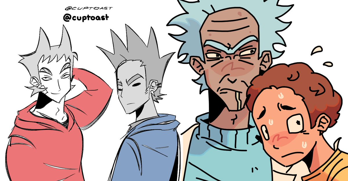 cupTWOst's tweet photo. i got boerd so i drew tom and tord in my r&amp;m comic style and drew rick and morty in my eddsworld animation style 

#eddsworld #RickandMorty https://t.co/DLchQJzR6V