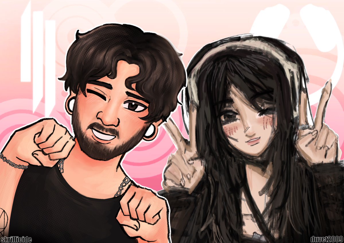 duvet2009's tweet photo. Skrillex underscores art collab with @skrillicide !!!!!!!!
her art on the left &amp; mine on the righttttt 👽🎧 https://t.co/nG39YRXdaX