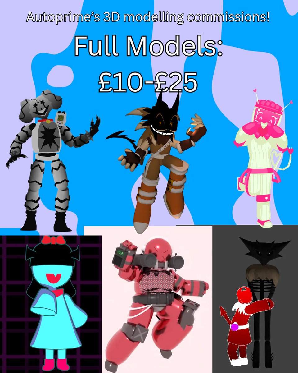 aut0prime's tweet photo. Autoprime's 3D modelling commissions!

i accept both money from ko-fi/paypal and robux. if you want more examples of my work, check my ko-fi page or ask me in DMs (Dont forget to read rules before commissioning me)

https://t.co/boGjO7aYXc https://t.co/pVO3C1lb9a