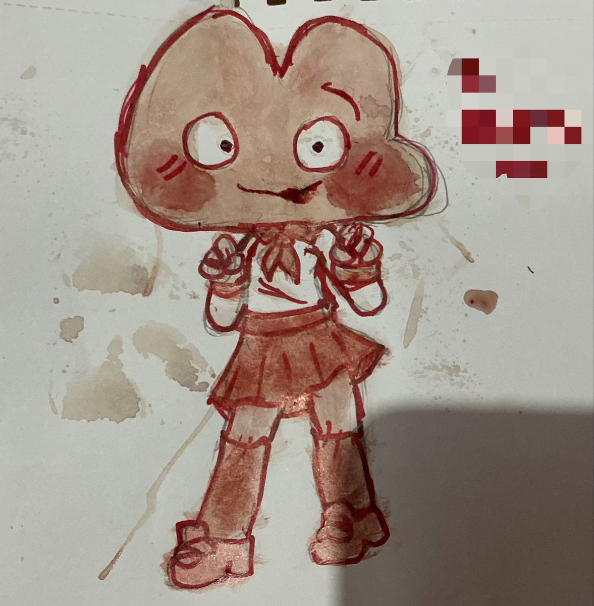 Linxylinx444's tweet photo. (PINTURA ROJA!! DIBUJO HECHO CON ACUARELA ROJA!!  SFX FAKE!)

Miren mi obra maestra jiji (˶>⩊<˶) 
antes:  // ahora:(Help se ve verde JAJAJAJK) https://t.co/rVfWM4K0BH