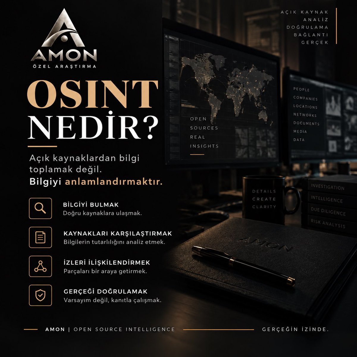 amonresearch's tweet photo. OSINT, internette arama yapmak değildir.AMON, açık kaynaklardan elde edilen bilgileri sistematik biçimde araştırır, analiz eder ve raporlar.
Bilgiyle değil, doğrulanmış bilgiyle karar verin.

#AMON #AMONResearch #OSINT #ÖzelAraştırma #OpenSourceIntelligence #Ticariİstihbarat https://t.co/rizudZDdY4
