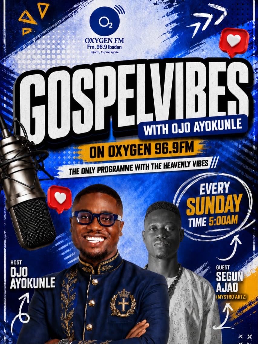 segunajaoo's tweet photo. 🚨 Reminder! Tomorrow Morning at 5:00 AM! 🚨
I’ll be live on Oxygen 96.9 FM (Gospel Vibes with Ojo Ayokunle) tomorrow Sunday at 5:00 AM.
Please help me share the flyer on your status tonight and set an alarm to tune in! Thank you for the support always! 🙏🎨 https://t.co/e8UkzDPshF