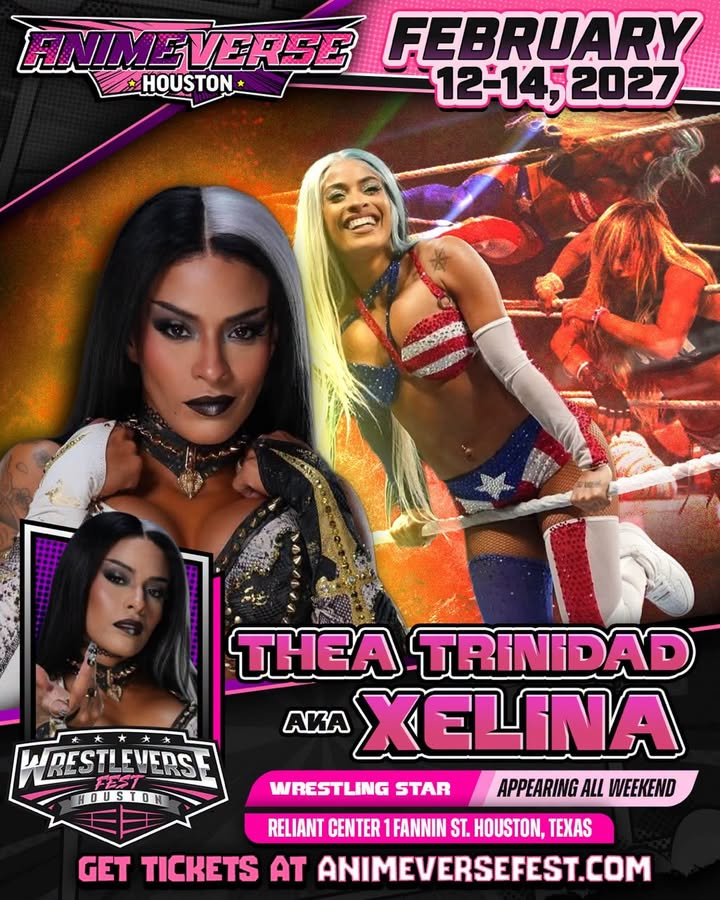 FalseFinishHQ's tweet photo. Thea Trinidad, aka Xelina (@ZelinaVegaWWE), will be at Animeverse Fest X Wrestleverse in Houston from February 12-14, 2027 https://t.co/LQdHG8cmhB