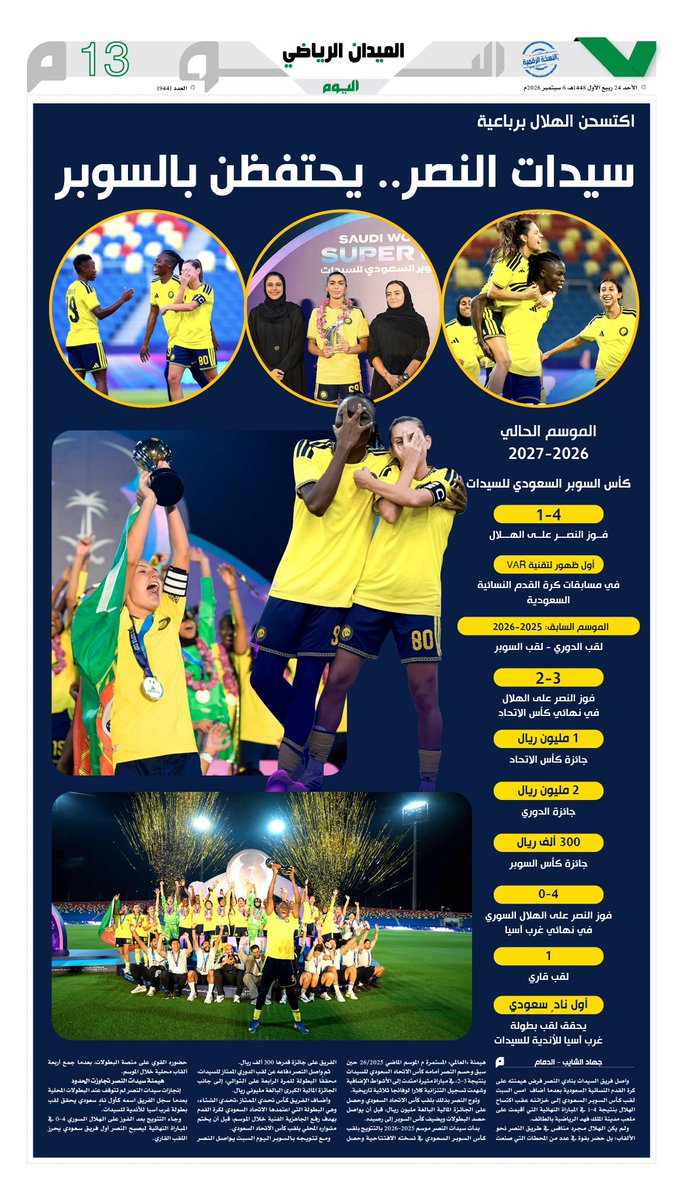 MidanAlYaum's tweet photo. سيدات #النصر يحتفظن بالسوبر 🏆

#الميدان | #كأس_السوبر_السعودي_للسيدات https://t.co/uPIzJBsWdk