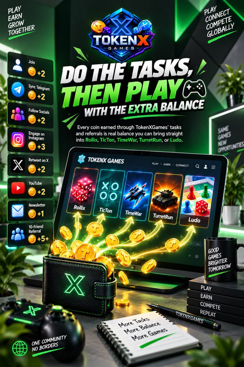 Tokenxgames's tweet photo. 🪙 Do the tasks. Build your balance. Then PLAY. 🎮

Earn coins through TokenXGames activities:

✅ Join
📲 Sync Telegram
❤️ Follow & engage
🔁 Retweet
▶️ YouTube
👥 Refer friends

Turn your activity into extra balance for your next game. 🔥

👉 @TokenXGamesBot

#TokenXGames #Web3Gaming #TON #GameFi #GamingRewards