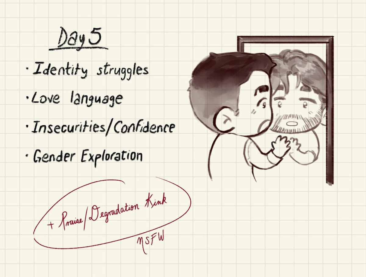 Jaycestweek_'s tweet photo. 🔨 Day 5 Prompt 🔨

The theme for this day is self-actualisation!!

SFW: Identity struggles, Love language, Insecurities/Confidence, and Gender exploration
NSFW: Praise/Degradation kink

And thank you to @Bangg_Cherry for the cute art!! ❤️ https://t.co/IgV09l7Msn