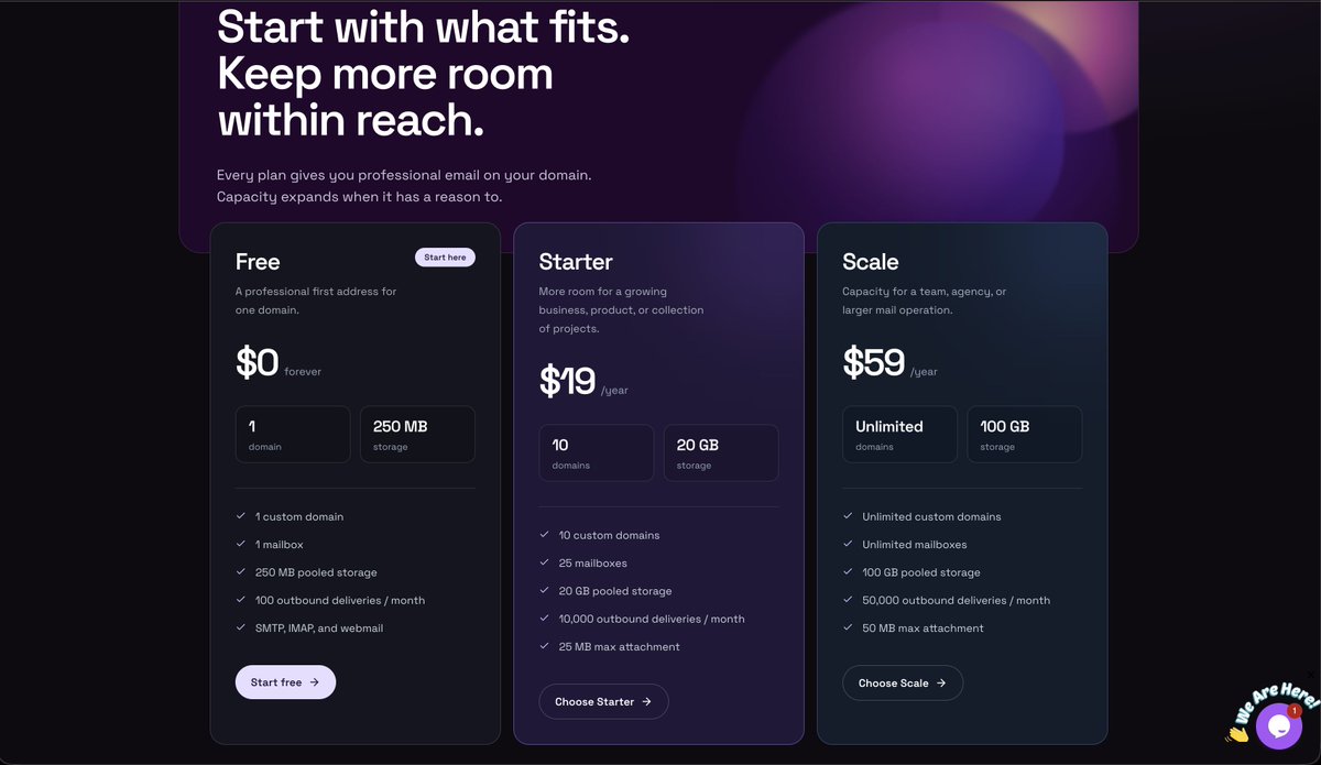 purpletoadmail's tweet photo. PurpleToad Mail Free is live.
Start with 1 verified domain, 1 real mailbox, 250 MB pooled storage, and 100 outbound deliveries/month.
A proper address for your domain starts here: https://t.co/A7jCjn5UPD
#BusinessEmail #CustomDomain #FounderJourney #BuildInPublic https://t.co/4HLQcRM2ys