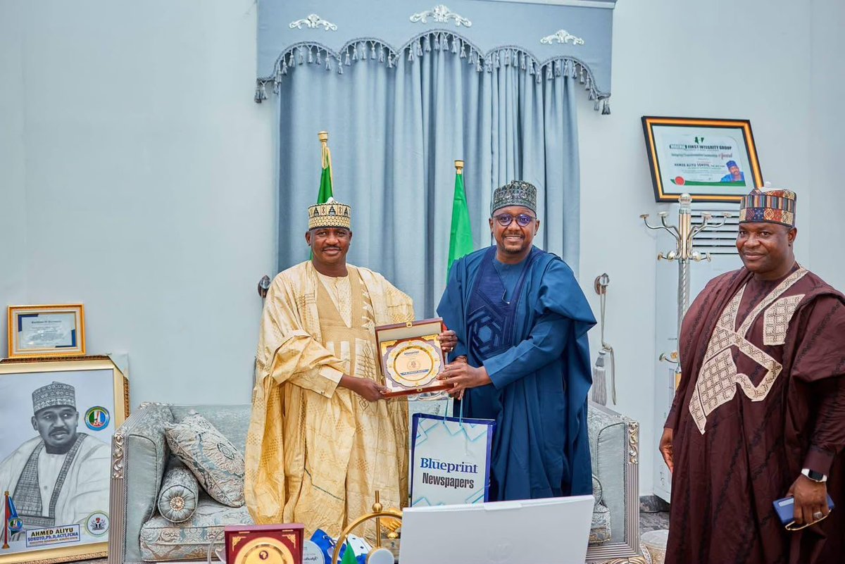 Ahmedaliyuskt's tweet photo. I am deeply honoured to receive the Blueprint Newspaper 2025 Good Governance, Institutional Renewal and Sustainable Development Award.

I appreciate the Newspaper for this recognition, which I regard as an encouragement to our administration to do even more in delivering meaningful development to the people of Sokoto State.

I also commend the Honourable Commissioner for Innovation and Digital Economy, Hon. Bashar Ummarun Kwabo A.A., for receiving the award on my behalf and formally presenting it to me.

This honour belongs to the people of Sokoto State. It further strengthens our resolve to consolidate the gains of our 9-Point Smart Agenda and continue working tirelessly to improve the lives of our citizens.

We remain committed to delivering good governance, institutional renewal and sustainable development. -AAS