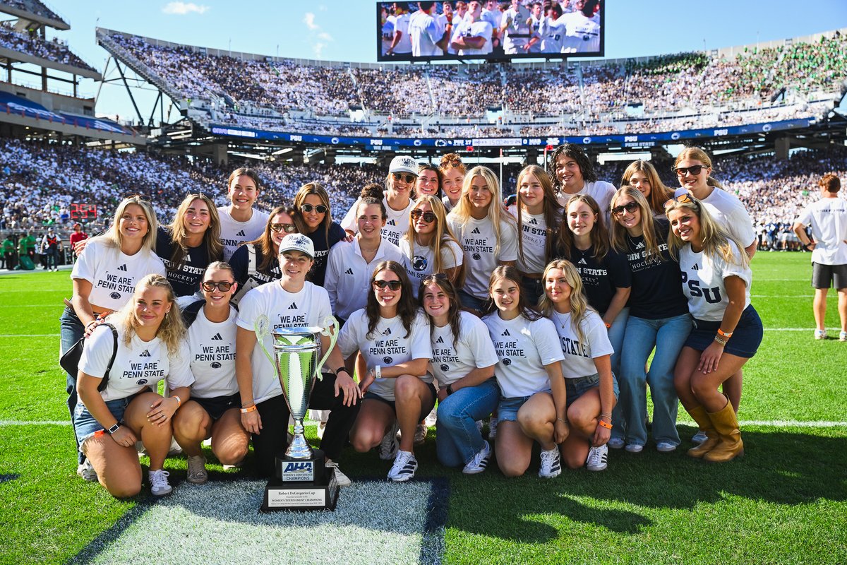 GoPSUsports's tweet photo. Our 2025-26 conference champions at @beaver_stadium 🏆

#WeAre https://t.co/lrklweRePf