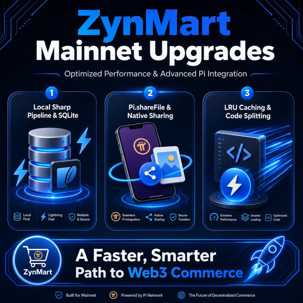 ZYNMART's tweet photo. ZynMart Mainnet Upgrades are live! 🚀⚡

1️⃣ Local Sharp Pipeline &amp; SQLite for high-speed local data handling 2️⃣ Native Pi.shareFile integration for seamless sharing 3️⃣ LRU Caching &amp; Code Splitting for lightning-fast performance
https://t.co/wrQ6PMiXCc
#ZynMart #PiNetwork #Web3 https://t.co/bsMeQCp46s