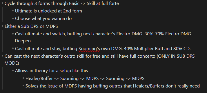 blackclears's tweet photo. Prelim Suoming Kit. NGL prob conceptually favorite mechanic in casting the next character's outro. Can be a Sub DPS or MDPS like Hsin. Very happy with both kits. Calcs most likely tomorrow or next week whenever we get MVs. #suoming #wuwa #beta https://t.co/Wq0ts20n6S