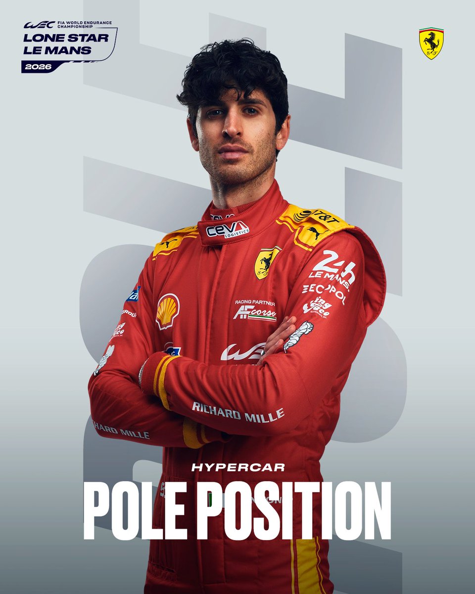 FIAWEC's tweet photo. Your fastest man of the day: Antonio Giovinazzi ⚡️

What a lap, delivered in one of the closest Hyperpoles we've EVER seen.

#WEC #6HCOTA #Ferrari @FerrariHypercar @AFCorse https://t.co/jqL3h2Tu4g