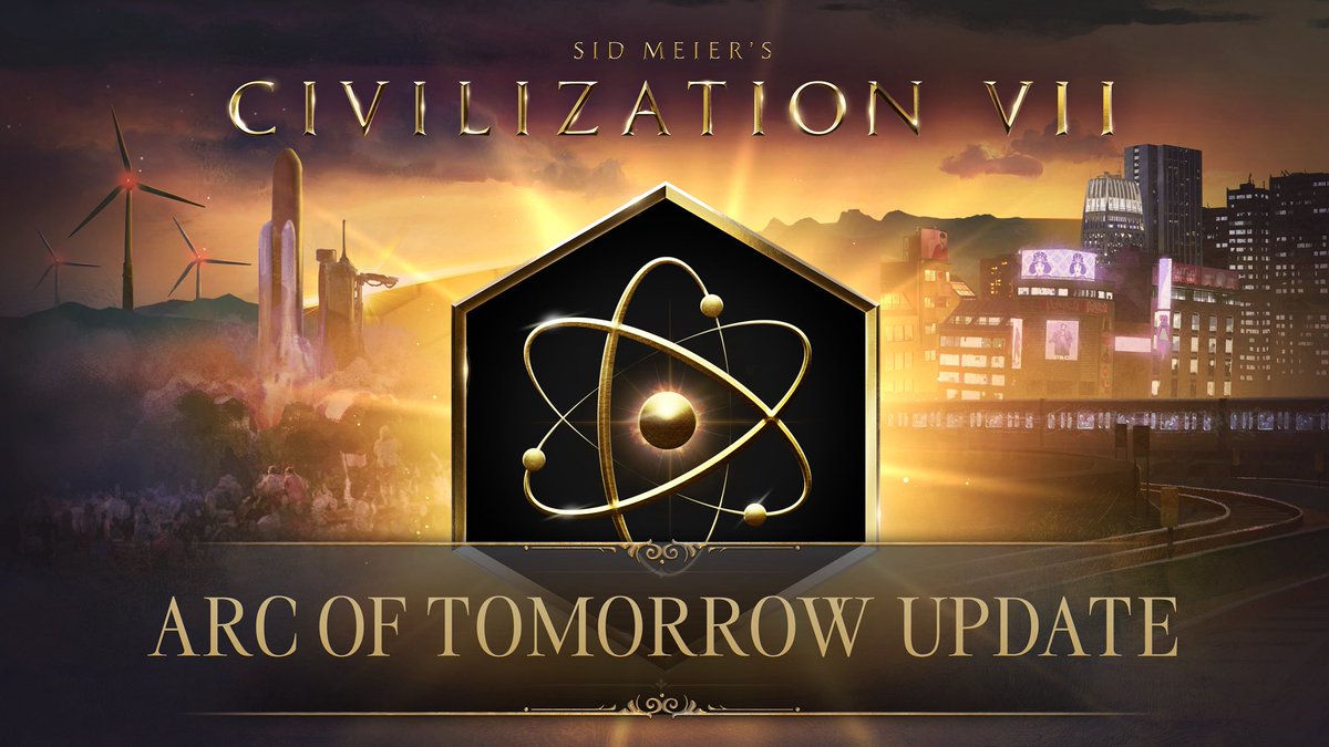 CivGame's tweet photo. The Atomic Age Dawns ⚛️

𝐀𝐑𝐂 𝐎𝐅 𝐓𝐎𝐌𝐎𝐑𝐑𝐎𝐖 introduces the Atomic Age, extending Civilization VII's playable span of history into the 2050s. The update also includes new gameplay systems, civs, and leaders.

Coming 2027, free to all #Civ7 players. https://t.co/bAc2gSO0cu