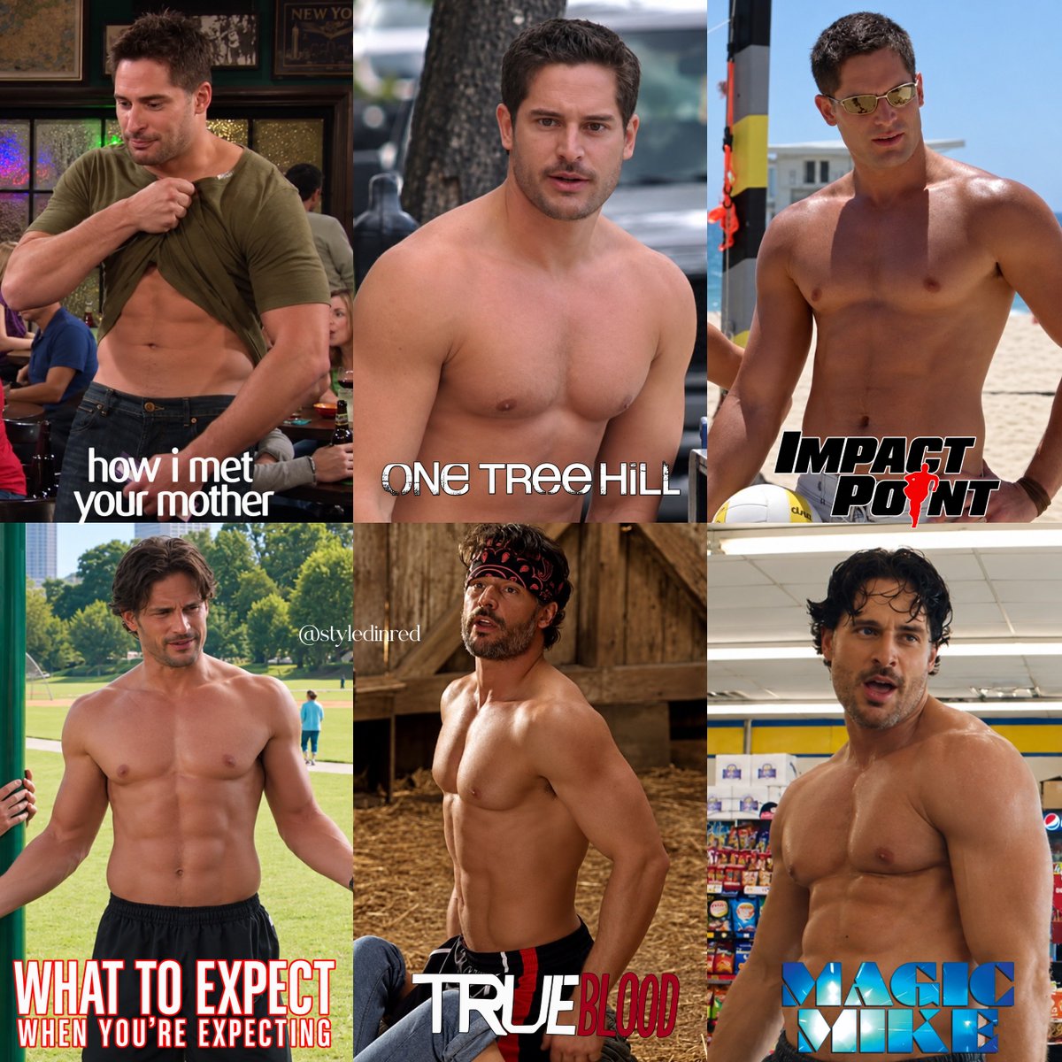 styledinred's tweet photo. Six different productions, six completely different characters, one remarkably consistent piece of creative direction: take Joe Manganiello’s shirt off. Honestly, this might be the most coherent character arc in his entire filmography. https://t.co/LtJobPUNEa