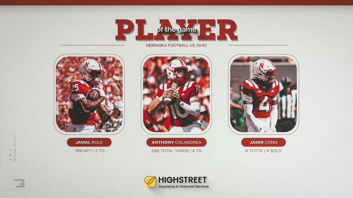 Huskers's tweet photo. .@HuskerFootball starting strong. 💪

Who earns your vote for Player of the Game? https://t.co/7UpDYpTduF