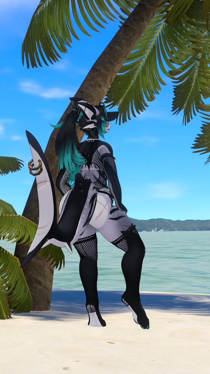 BALLERWOMAN's tweet photo. After a long day on duty, there's nothing like a soft ocean breeze to help a girl unwind~ ❤️ 🌊 #vrchat https://t.co/ATbDc7N8bT