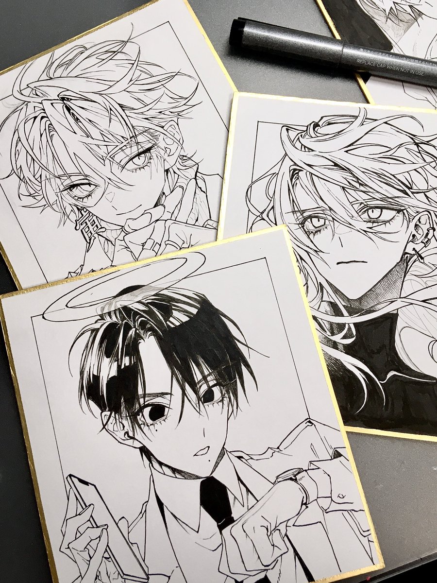 kazchiko's tweet photo. 被ってる絵や動画を除くと人気順こんな感じだった！モノクロだ〜

黒髪三白眼強い https://t.co/O9W7vWrYrA