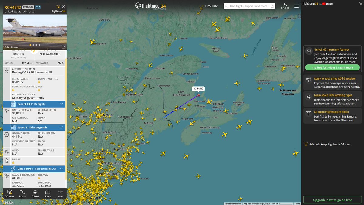 AIYeyENGDdJkjTr's tweet photo. Sept. 6, 2026
#Anchorage Elmendorf Air Force Base #Fairfield Travis Air Force Base #Bangor ==> #Shannon 

#RCH4542 #AE08CF USAF C-17A Globemaster III https://t.co/OT45SzuDLi