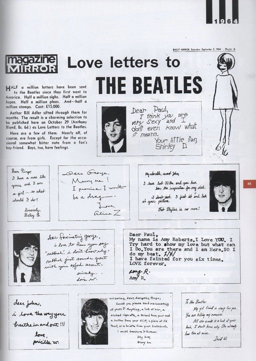 vampgeorge's tweet photo. "love letters to the beatles", a page from daily mirror published on september 5, 1964. https://t.co/UGHcuvYxzu