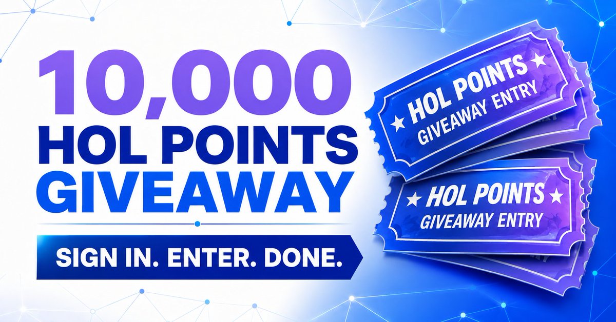 HashgraphOnline's tweet photo. YOUR NEXT ENTRY COULD BE THE ONE. ENTER THE 10,000 HOL POINTS GIVEAWAY.