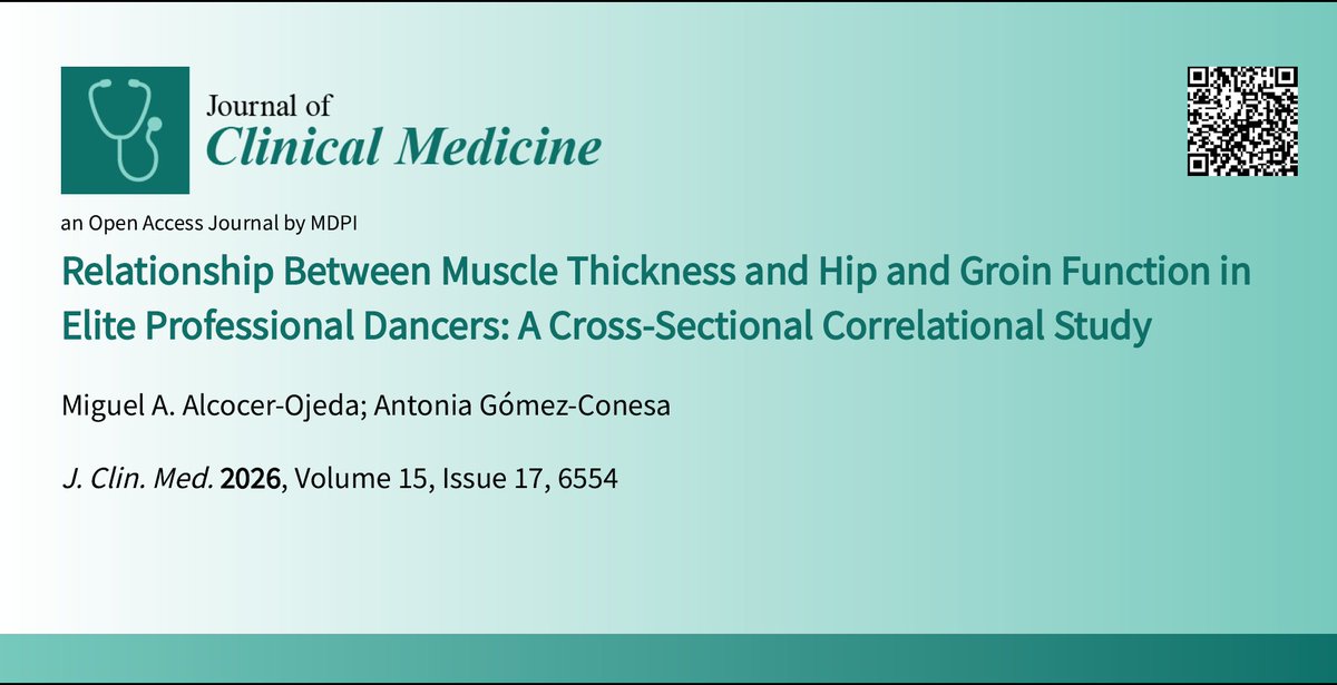malcocer8's tweet photo. Comparto publicación:
" Relationship Between Muscle Thickness and Hip and Groin Function in Elite Professional Dancers: A Cross-Sectional Correlational Study" en @JCM_MDPI Abordamos el Dolor Inguinal y la Función de la Cadera con Ecografía. @aGomezConesa
https://t.co/iHzTMx5enR https://t.co/yhPwhHOuyz