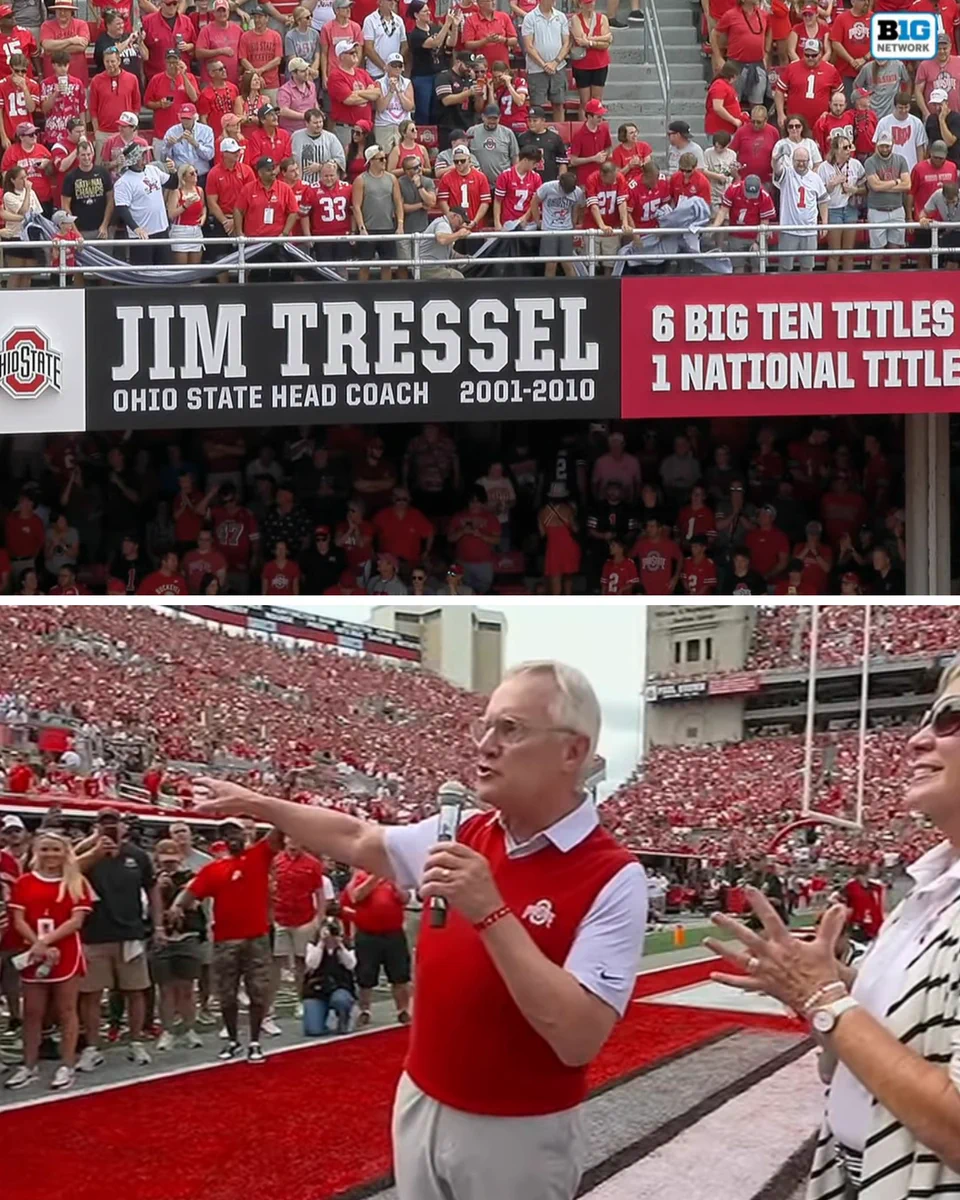 Yahoo Sports on X: Jim Tressel was enshrined in the Ohio Stadium Ring of  Honor during Ohio State's season-opener vs. Ball State  The legendary  head coach led the Buckeyes to a