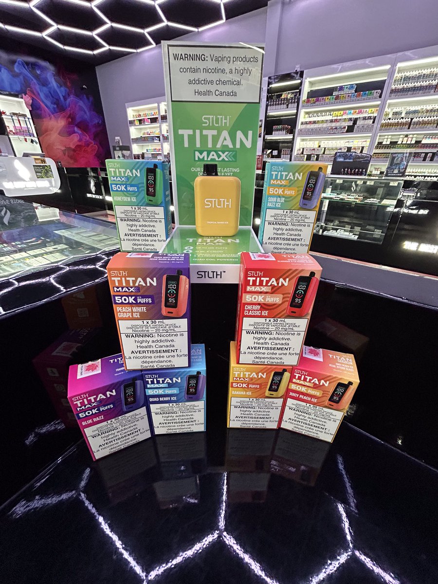 TheFNVapeStore's tweet photo. 🚀 STLTH Titan Max is here!
Up to 50K puffs, 30mL e-liquid, quad mesh coil, 1000mAh USB-C battery + screen that shows battery &amp; e-liquid levels.
Get it at The F’n Vape Store 🔥
#STLTHTitanMax #TitanMax #STLTH #TheFnVapeStore https://t.co/taVEKl0wfw