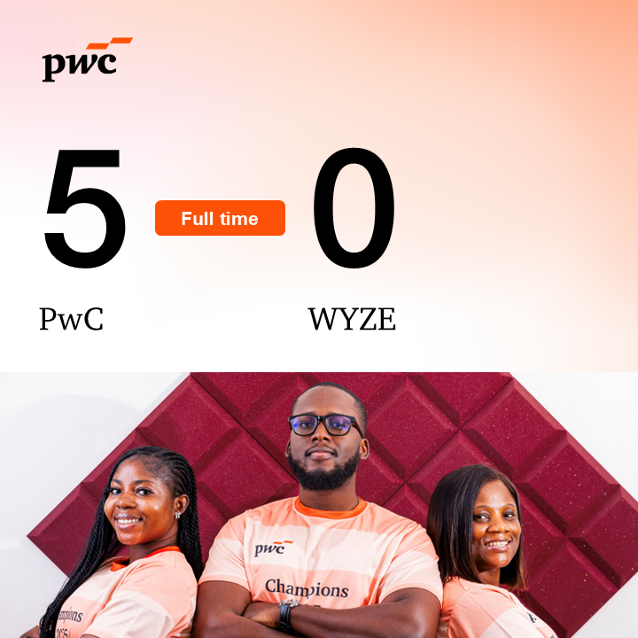 PwC_Nigeria's tweet photo. PwC 5 -0 WYZE

The champions begin AFFT 2026 in style. On to the next! 💪🏽

#TeamPwC #PwCToTheWin #AFFT2026 #ReigningChampions https://t.co/nvdUI5PLax