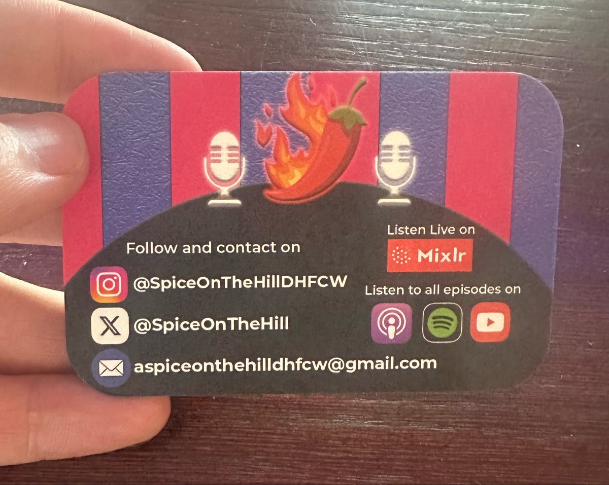 SpiceOnTheHill's tweet photo. 🌶️🔥 Fresh cards, fresh spice!

New A Spice on the Hill business cards are ready to hand out tomorrow! 🎙️🌶️

Small card, big spice. Let’s spread the word! 💗💙

#spiceonthehilldhfcw #dulwichhamletwomen #dulwichhamletwomenreserves #dulwichhamlet #womensfootballpodcast https://t.co/FkMDDgZas0