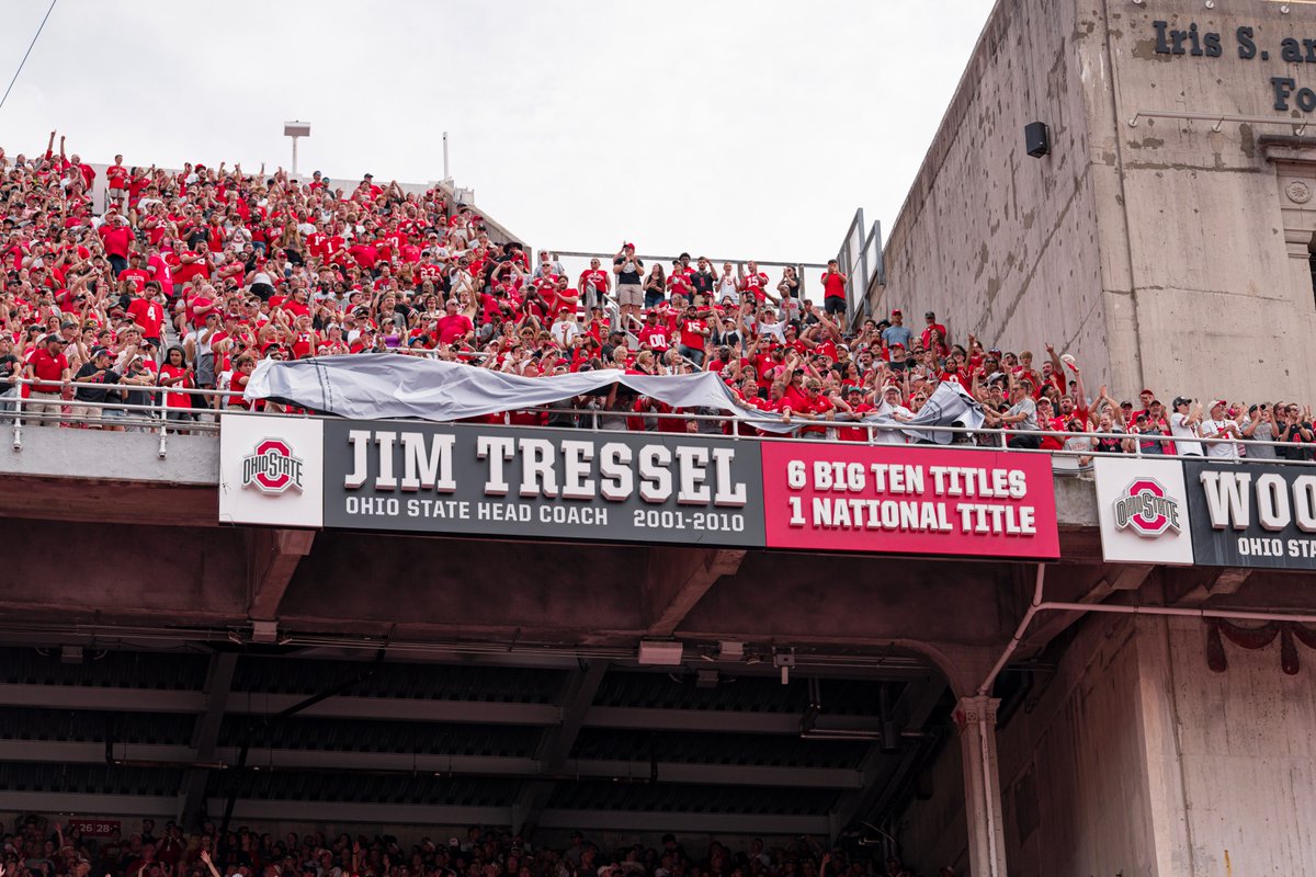 OhioStateFB's tweet photo. Coach Tressel, forever enshrined in the 'Shoe 🌰 https://t.co/3jcAljXPZ1