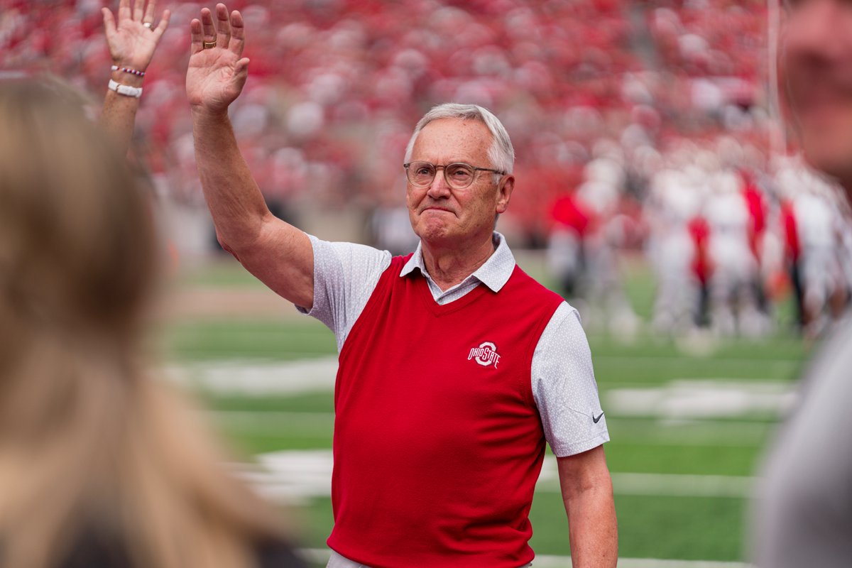 OhioStateFB's tweet photo. Coach Tressel, forever enshrined in the 'Shoe 🌰 https://t.co/3jcAljXPZ1
