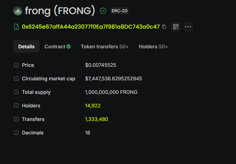 jeffwashere's tweet photo. The choice is yours.

$FRONG is currently around a $7.4M market cap, with 14,922 holders and 1.33M+ transfers.

What matters to me isn’t just today’s numbers, but what this community can become over time.

Some projects look small in the early stages. The future reveals which ones deserved attention early. 🐸

@frongcommunity @zacklabadie