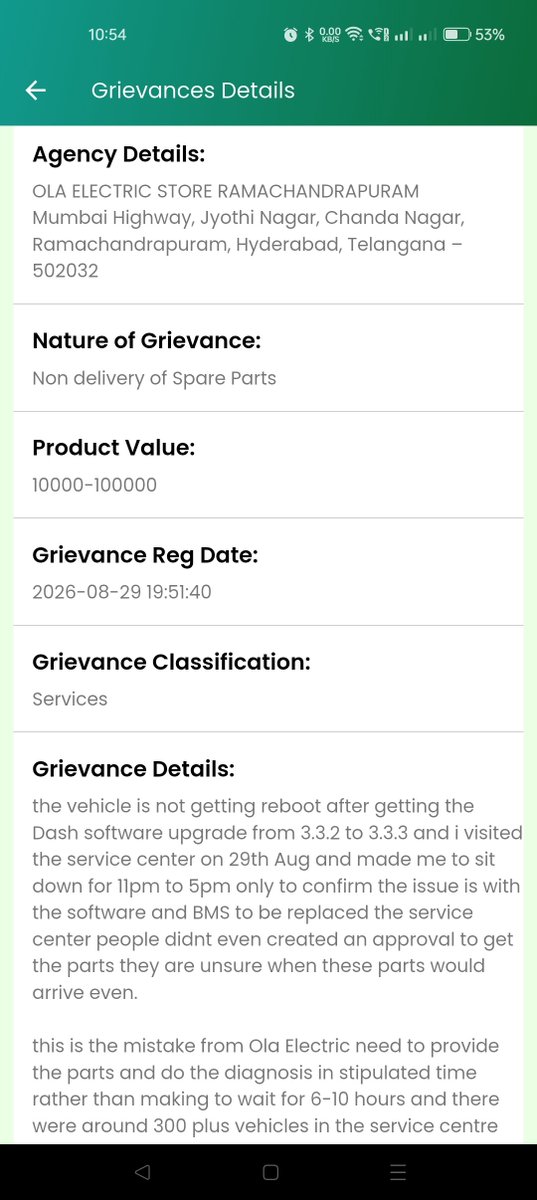 naveentwe's tweet photo. @OlaEV_Support @OlaElectric Registered under NCH at least intervene and look into solving the issue now https://t.co/jZcvN6Kq9t