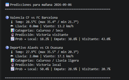 Xdevbyana's tweet photo. Llevo 2 semanas construyendo un pipeline desde 0. Hoy lo he puesto a prueba con partidos reales de mañana.
El modelo predice resultados de La Liga cruzando historial de partidos con condiciones meteorológicas del estadio.

El lunes comprobamos si el modelo acierta 👀 https://t.co/lfivbQTM8l