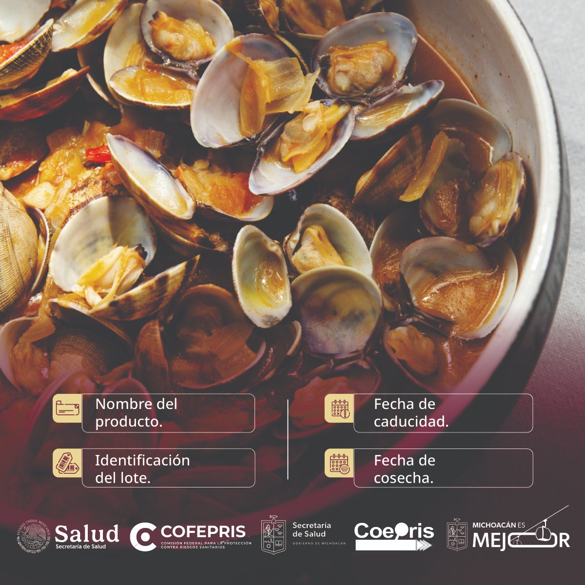 CoeprisM's tweet photo. #MoluscosBivalvos como #ostiones, 🐚 #almejas, #mejillones y #callodehacha requieren control sanitario.
Al consumirse crudos o con poca cocción y filtrar grandes volúmenes de agua, pueden acumular contaminantes peligrosos.
#CofeprisCuidaTuSalud https://t.co/b9pmo4PLZI