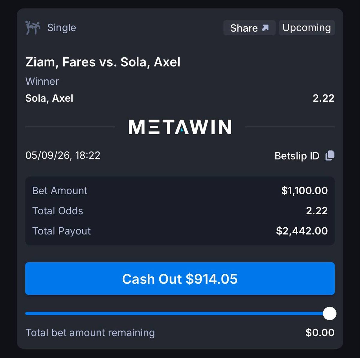 robw00ds's tweet photo. Riding with Axel Sola on @MetaWin

If you’re going to bet make sure you do it there

They just announced they’re airdropping everyone who wagers there $1M this month

Comment your wallet, I’ll give one of you another $200 to tail me https://t.co/zxnEDjIClO
