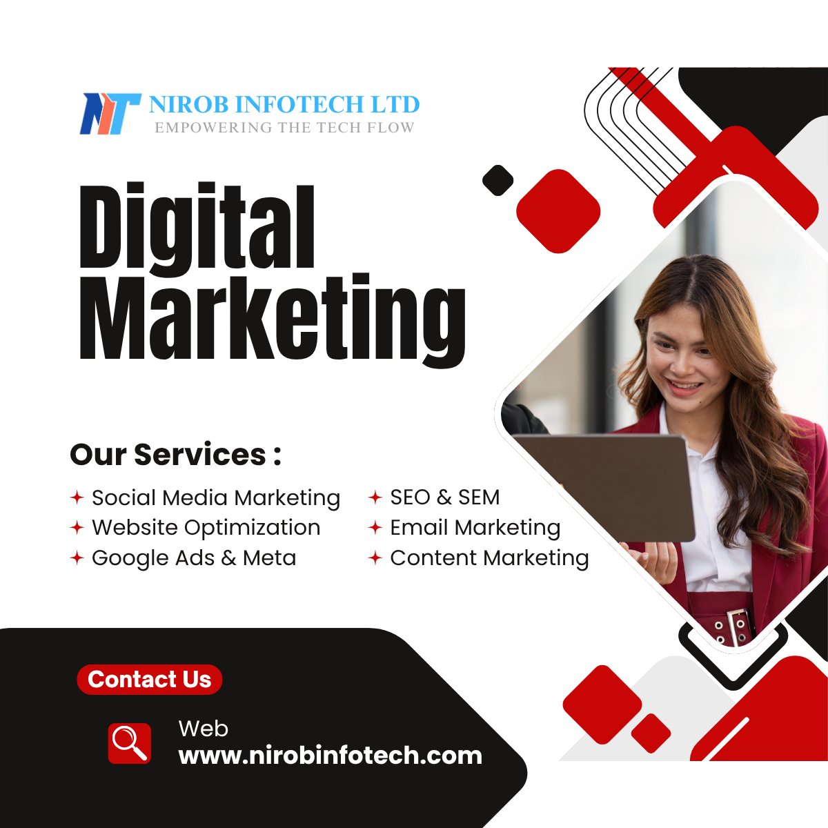 Nirob_InfoTech's tweet photo. Scale your reach. Maximize ROI. 

Nirob InfoTech LTD drives growth with high-impact Digital Marketing: Meta Ads, SEO, and targeted campaigns. 

Dominate your market. Visit https://t.co/dwhdLw5sYz today. 

#DigitalMarketing #SEO #NirobInfotech https://t.co/L1VOnvUJMU