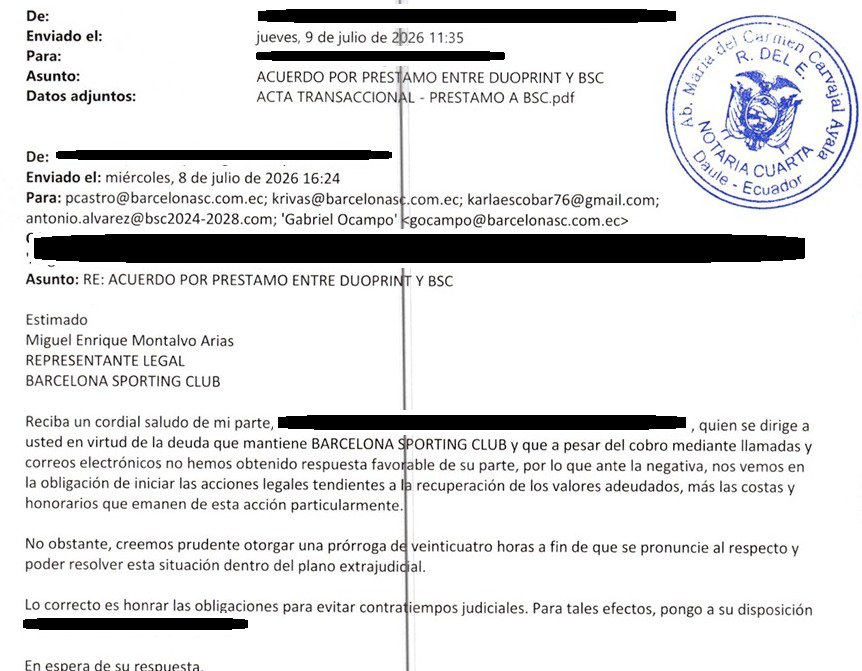 parasociosbsc's tweet photo. 🚨LA PRIMERA GESTIÓN DE MONTALVO @memontalvo: ENDEUDAR MÁS AL CLUB🚨

Luego de leer, a @la_abogada_  se ha constatado todo. El 11 de febrero del 2026 BSC y Duoprint-G  suscribieron un Acta de Transacción Extrajudicial por USD 1.230.630 (IMAGEN 1), en que BSC se comprometía a pagar en 5 cuotas hasta agosto. 

Dicho documento NO tiene firma electrónica, no se puede verificar si fue suscrita realmente ese día. Es mucha coincidencia que se menciona que el 9 de febrero fue cuando la empresa les prestó gran parte de ese monto, y el 11 siendo el PRIMER DÍA que asume MONTALVO (IMAGEN 1 en tuit de @la_abogada_), lo PRIMERO QUE HACE ES FIRMALES ESO, pero recordar que un día antes, el 10 de Febrero fue el día que arrestaron a Antonio Álvarez. Es evidente es gestión de Montalvo y se puso ha puesto con fecha anterior, sin firma electrónica, cuando en otros documentos sí ha constado la firma electrónica (IMAGEN 2).

BSC ha realizado cuatro abonos que solo suman USD 110K. Existieron insistencias de parte de la empresa a BSC, pero en julio se cansaron y dedicieron iniciar acciones legales (IMAGEN 3).

El 4 de agosto, el juez dictó mandamiento de ejecución requiriendo a BSC el pago (IMAGEN 2 del tuit de @la_abogada_ ), dentro del cinco días hábiles luego de ser notificado. BSC fue notificado alrededor del 25 de agosto, por lo que el 1 de Septiembre se cumplía los 5 días hábiles. Ese mismo día BSC presenta un escrito, en que pide rehacer la liquidación y hasta con nuevo perito, es decir solo busca SE ALARGUE EL PROCESO.

Al siguiente día, el 2 de Septiembre, la empresa ante pedido de BSC, presenta otro escrito en el que menciona que persistir el incumplimiento, se avance hacia medidas de ejecución y embargo de bienes, cuentas y activos de BSC (IMAGEN 4).

Al igual que la deuda de Díaz, lo único que buscan es seguir ALARGANDO los tiempos para pagar deudas, es decir que los siguientes vean como pagan y solucionan, mientras los que se ENDEUDARON HAN SIDO ELLOS @memontalvo @Galo_Xavier. Buscan que los resultados deportivos les siga dando respiro para mantenerse en el club, y lamentablemente hay muchos que aún no logran separar lo deportivo de lo institucional.

BSC debe clasificar al hexagonal e ir a elecciones.

@la_abogada_ @SociosBSCQuito @FutbolPasionWeb @vozdelsociobsc @williamvillacis @JohnnyHidalgo6 @pepelucky10 @gersonhm_76 @DebateBSC @BarceMan  @milolimoli @almadismo @aquiltermo @angelitochica @SDKec @Soldadodelidolo @Barcetastasis2 @Avalancha_BSC 
 @pepejosebs17892 @noticias_BSC @MauricioOrtegaE  @estebanavila  @CarlosXArguello  @CarlosVerareal   @KVerdezoto17 @jamolestina  @AntonioUbilla1 @Diego_Briones13 @CarlosPaoloD
 @gallardogerman  @SchuberthSuingV @jsanchezparra