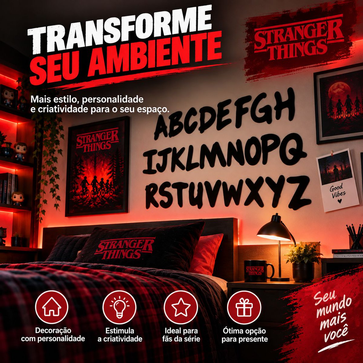 Mimoslab_RJ's tweet photo. Traga o Mundo Invertido para o quarto! 🎄✨ Kit completo com as 26 letras do alfabeto de Stranger Things para você decorar sua parede ou sua festa temática. Clique no link abaixo e garanta o seu! 👇🛒 #strangerthings #decoraçãogeek #mundoinvertido #tiktokshopbr #netflix #mimoslab https://t.co/nbMpitrbXR