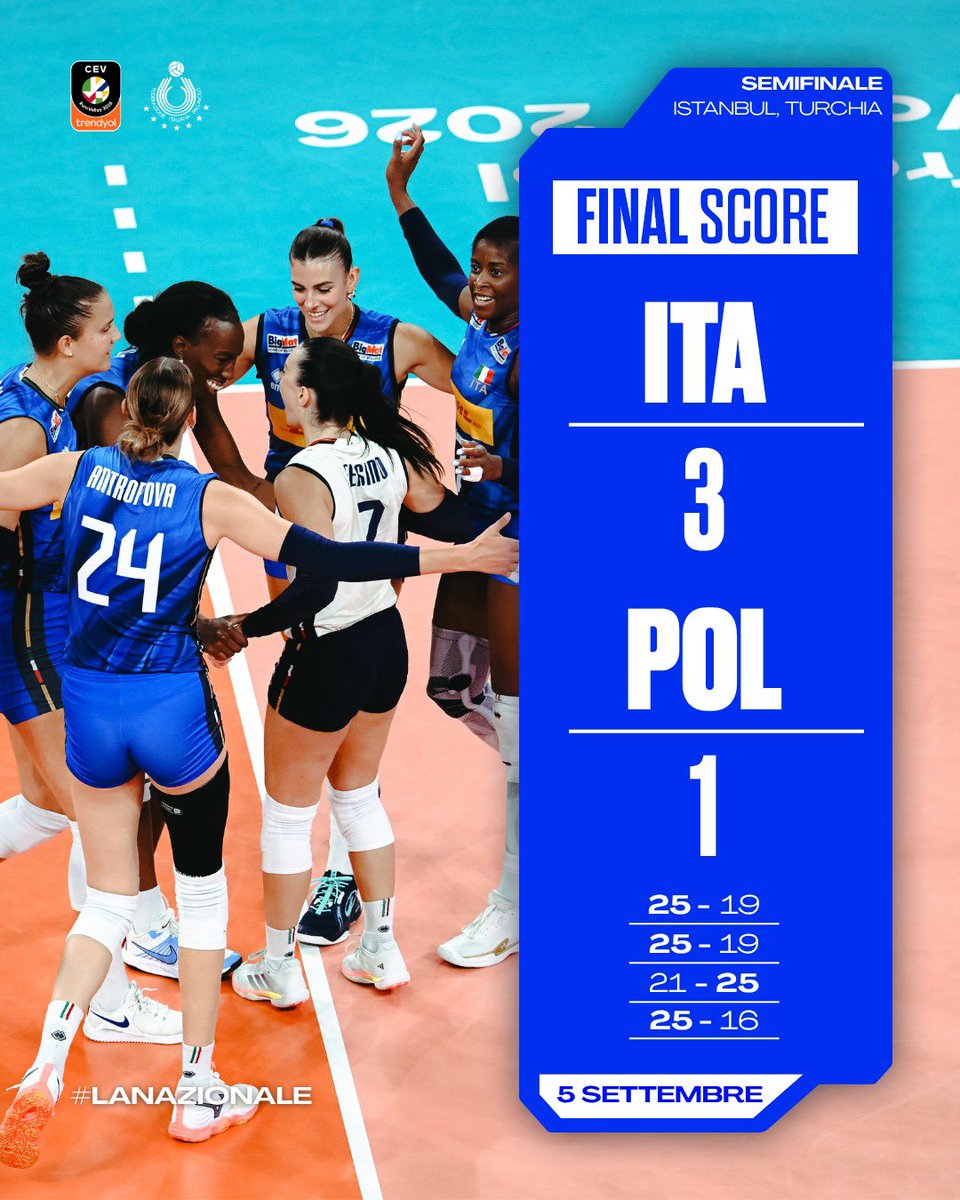 Federvolley's tweet photo. 𝑪𝑰 𝑽𝑬𝑫𝑰𝑨𝑴𝑶 𝑰𝑵 𝑭𝑰𝑵𝑨𝑳𝑬 👋🏻

#LaNazionale #EuroVolleyW @CEVolleyball @CEVolleyballITA https://t.co/zOU749HAyq