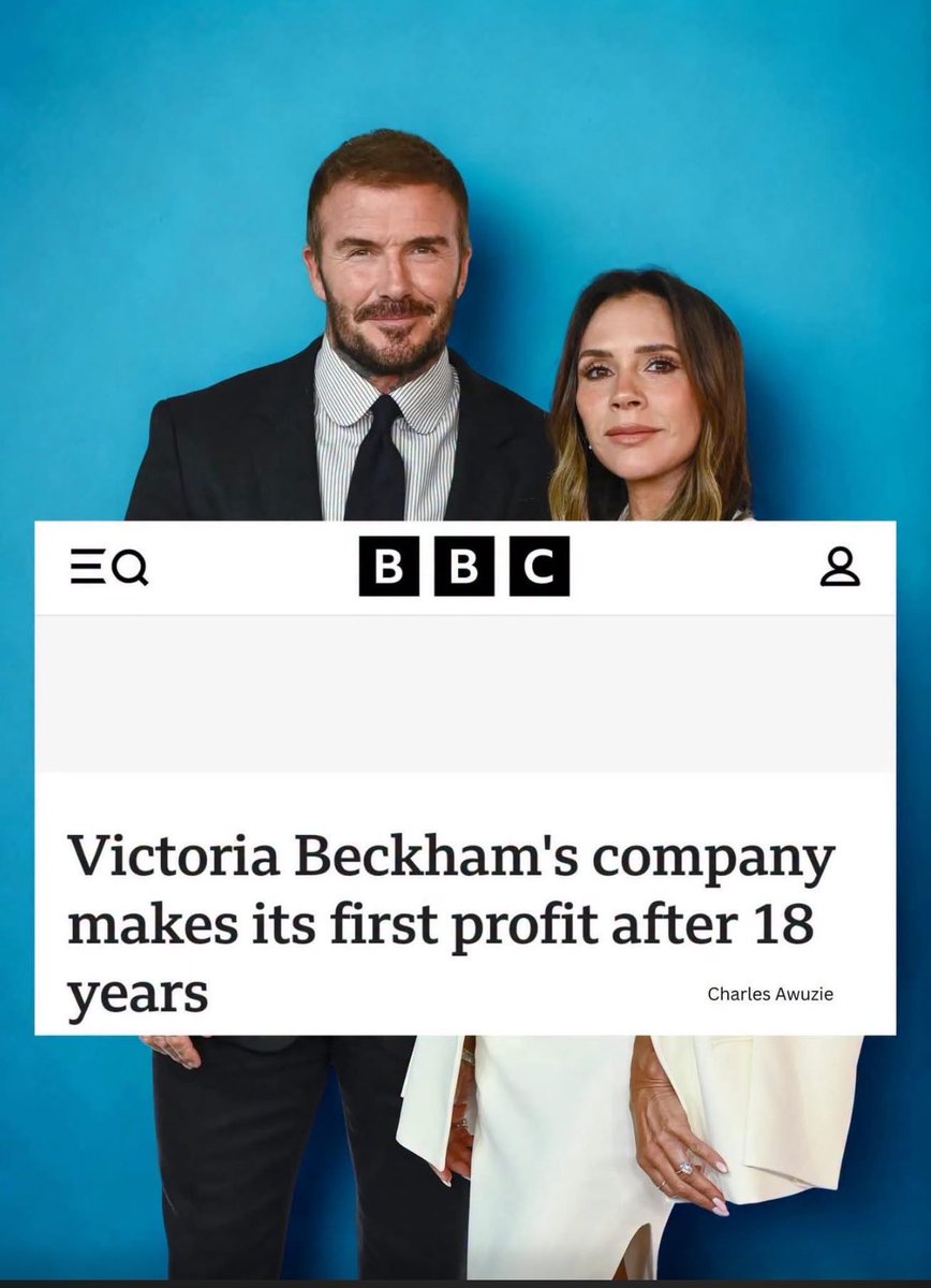 adaora_crypto's tweet photo. Victoria Beckham launched a fashion brand in 2008.

In 2019, she expanded into beauty .

By 2022 the business was varying nearly £54m in debt while still being in business and making losses.

In some regions people would have told her “village people” wants to ruin her but she kept figuring things and stood with her conviction .

Her husband David had to step in at some point to help cover for the losses .

18years after, The company became profitable!

And honestly, the most fascinating part of this story isn’t that it took 18 years,

It’s that the business nearly drowned in losses, changed its strategy, found a much better product mix, controlled costs, and finally crossed into profitability.

That’s a masterclass in business model evolution. 

When your maturity comes, you will understand that profit and loss is the same!