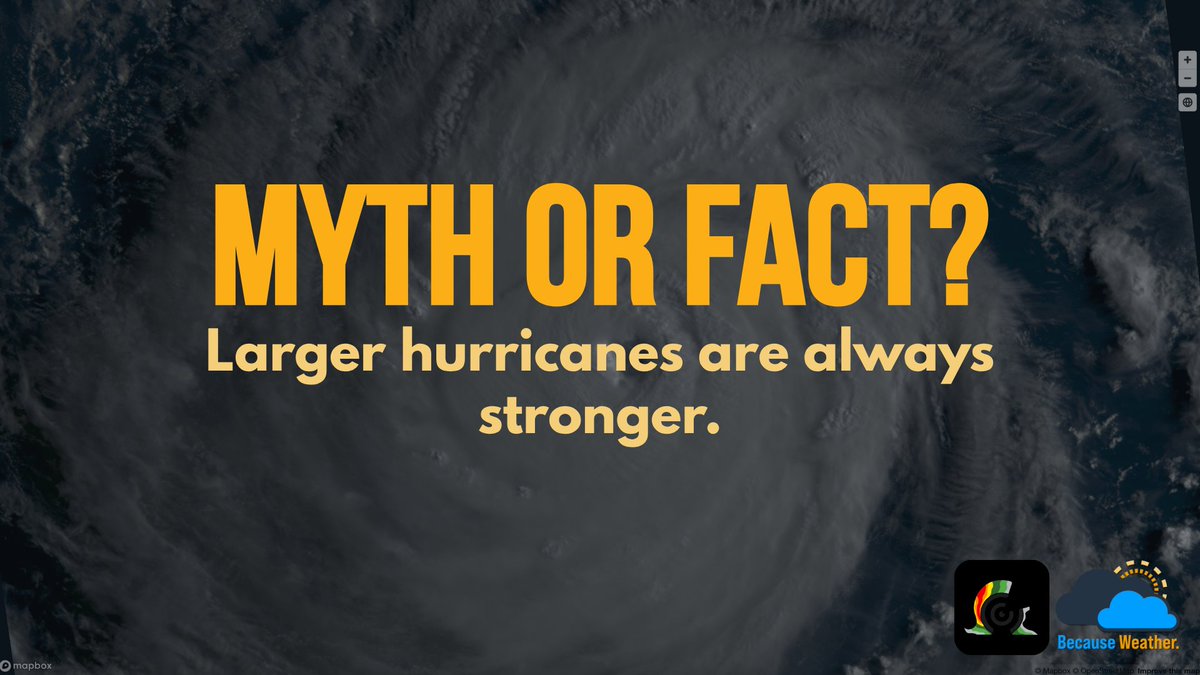 RadarOmega's tweet photo. Hurricane size describes how far its winds extend, while intensity is based on maximum sustained winds. A compact hurricane (like the 1935 Labor Day Hurricane) can be just as intense, or even stronger, than a larger storm. https://t.co/TjJ8qelRSb
