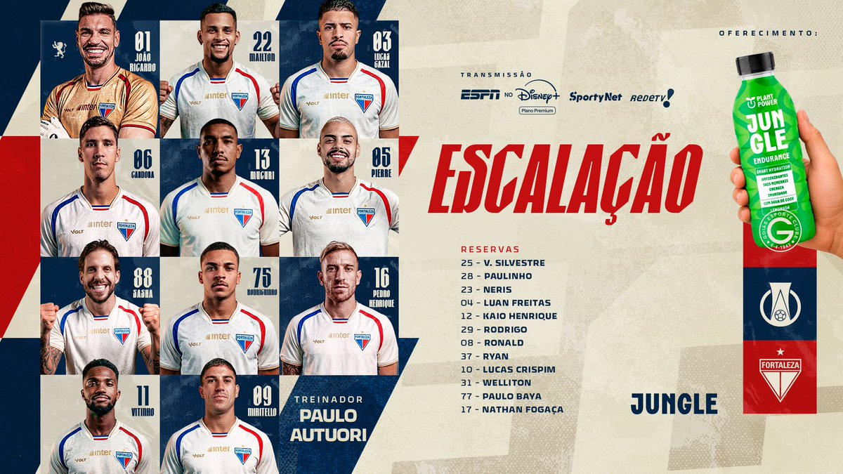 FortalezaEC's tweet photo. LEÃO ESCALADO PARA O DUELO! 🦁✅

E lembre-se: para manter a energia e a hidratação em dia, é com a Jungle! 💪

#FortalezaEC #BrasileirãoB https://t.co/uBNgmmknRn
